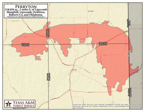 The Perryton fire was the largest of the Texas fires, covering four counties and crossing into Oklahoma. (Photo Courtesy of Texas A&M Forest Service)
